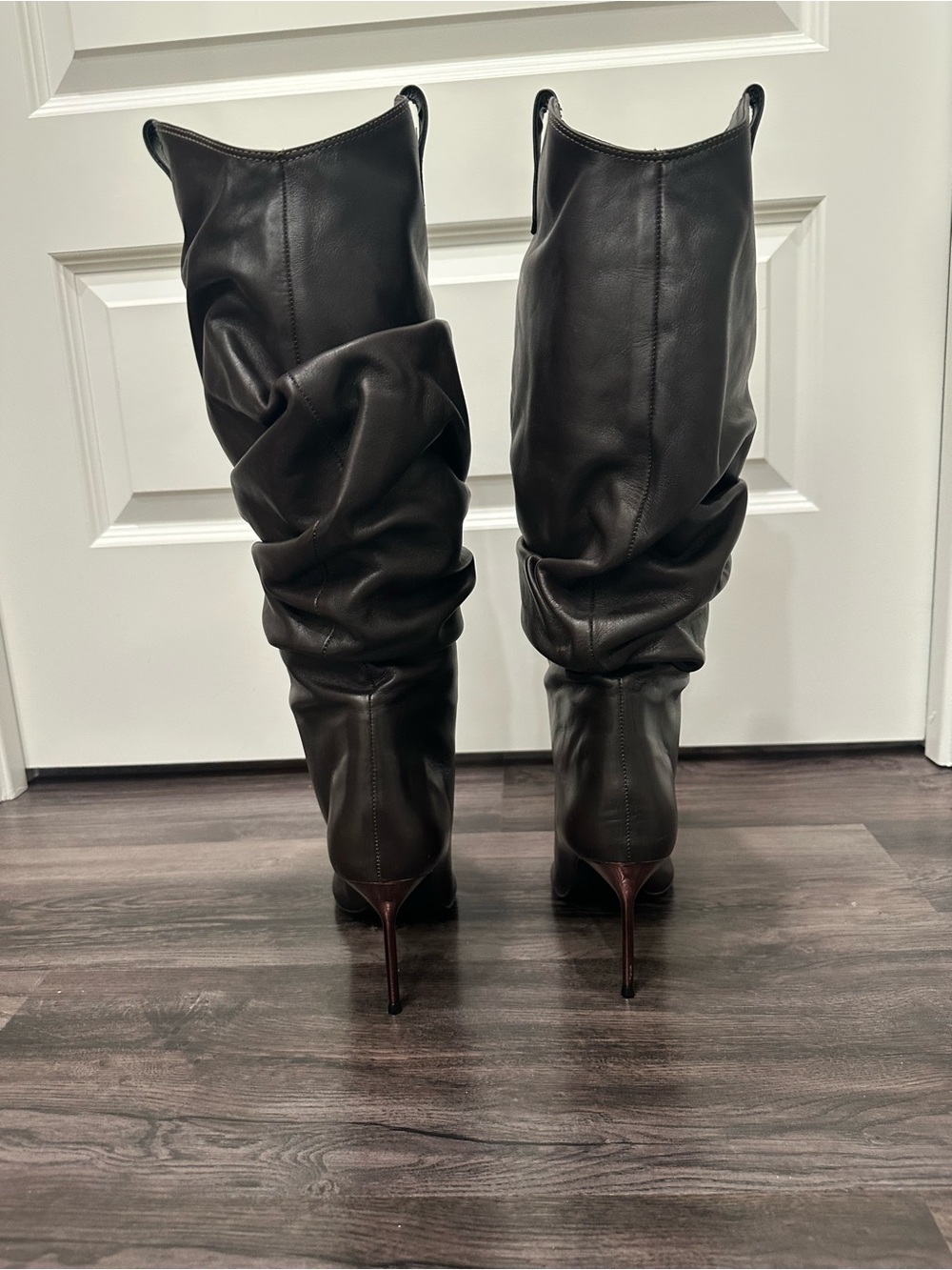Schutz brown slouch leather knee boots 8.5 metallic heel NWOT - Picture 5 of 7
